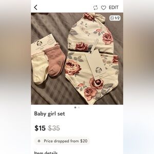 Gerber Floral Bib and Sock Set - Pink and White